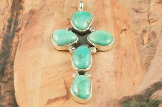 Genuine Candelaria Turquoise set in Sterling Silver Cross Pendant. Free 18